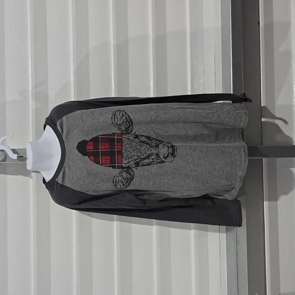 Gray Long Sleeve Size Youth Large Cute Cow with Plaid Beanie‎